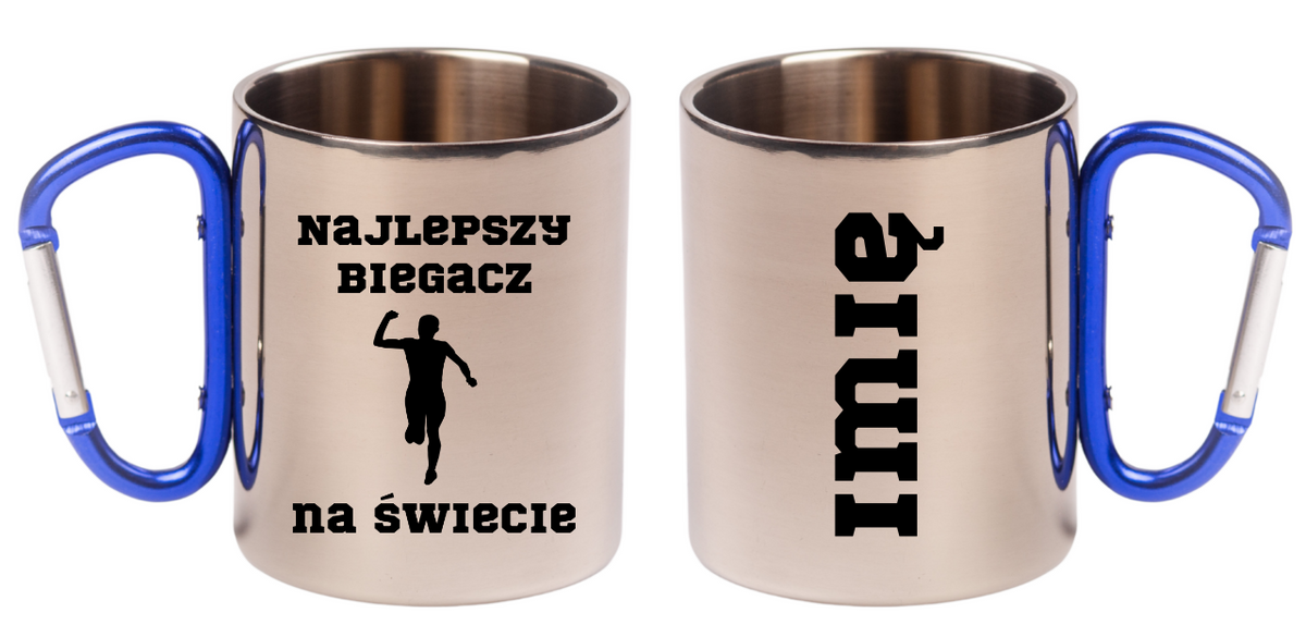 Biegowy kubek karabińczyk niebieski z nadrukiem "Najlepszy biegacz na świecie" #1