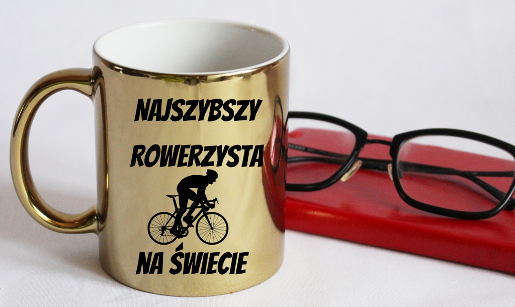 Kubek złoty z nadrukiem „Najszybszy rowerzysta na świecie” – dla rowerzysty #12