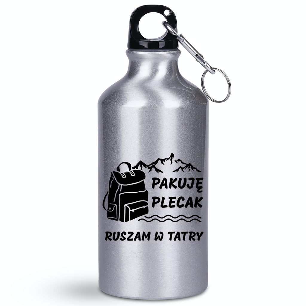Butelka srebrna 400 ml z nadrukiem "Pakuję plecak, ruszam w Tatry" - Podhale, Zakopane, góry #1