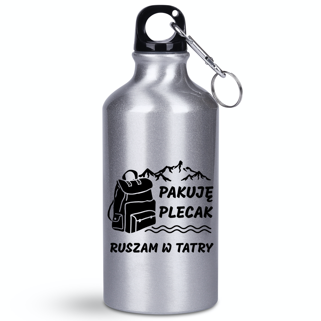 Butelka srebrna 400 ml z nadrukiem "Pakuję plecak, ruszam w Tatry" - Podhale, Zakopane, góry #1