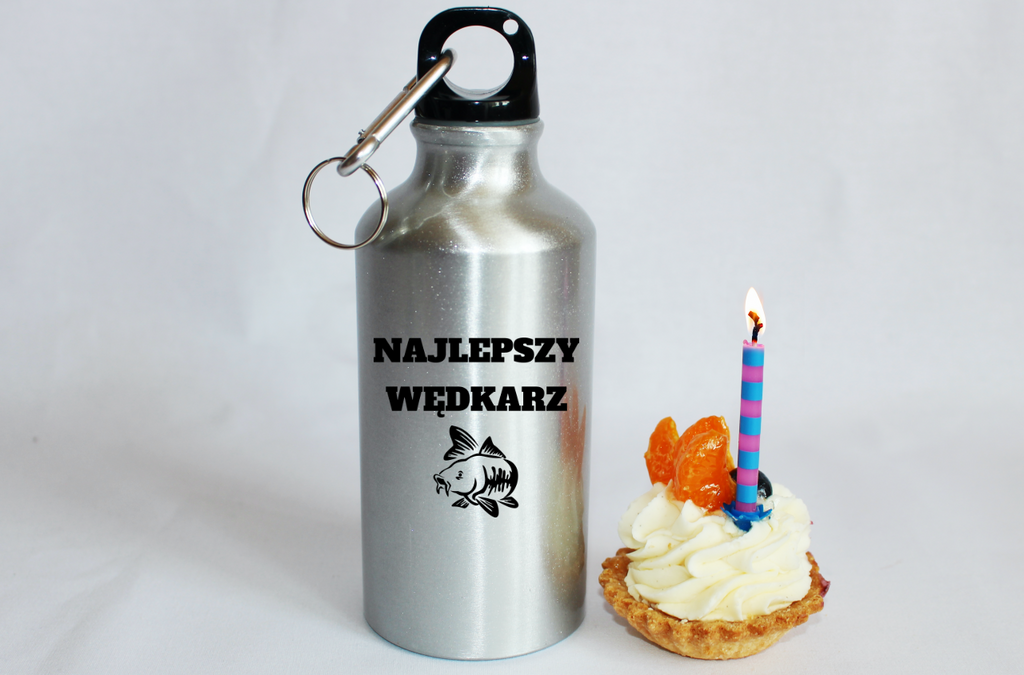 Butelka srebrna 400 ml z nadrukiem "Najlepszy wędkarz" – wędkarstwo #7