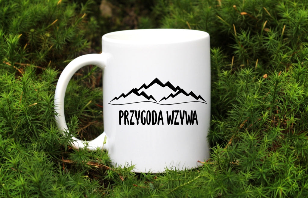 Kubek biały z nadrukiem "Przygoda wzywa" - góry, trekking #9