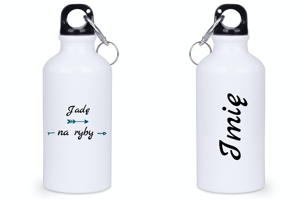 Bidon biały 400 ml z nadrukiem "Jadę na ryby" - wędkarstwo #2