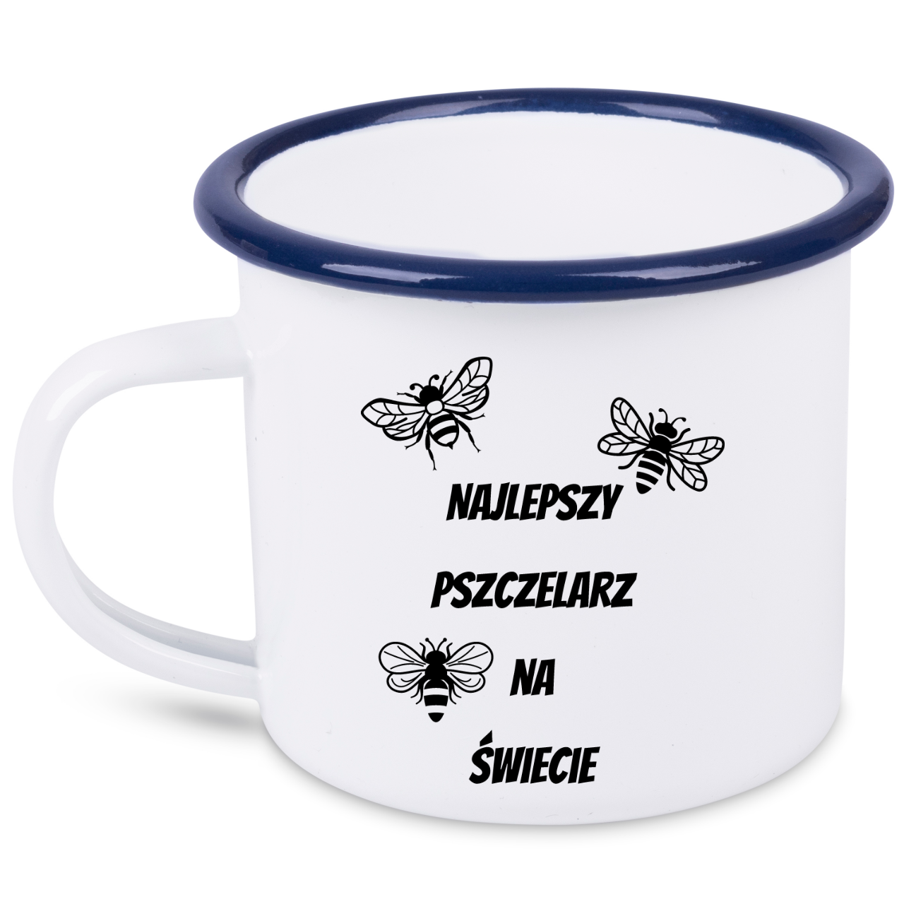 Kubek emaliowany biały z nadrukiem "Najlepszy pszczelarz na świecie" - pszczelarstwo #1