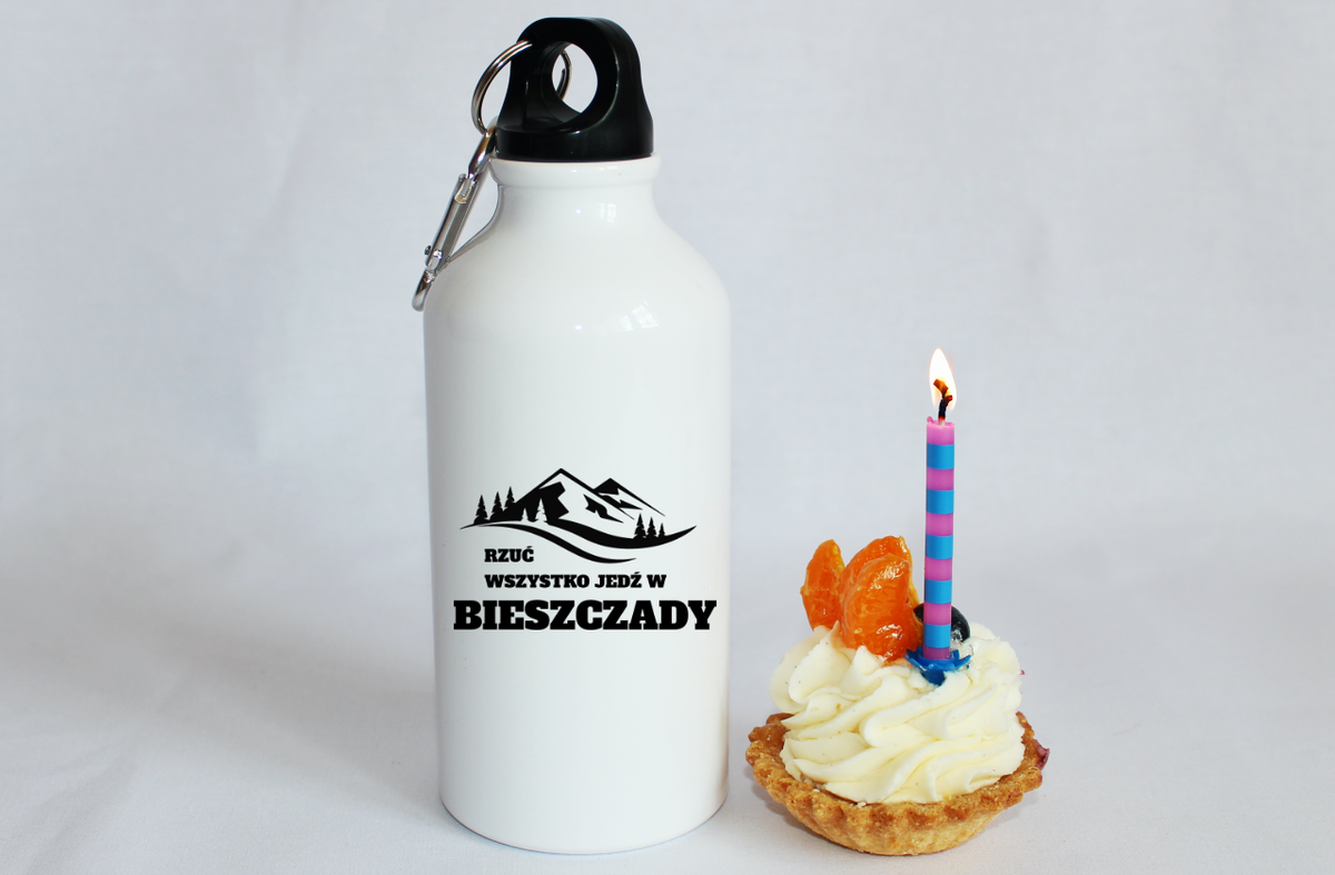 Butelka biała 400 ml z nadrukiem „Rzuć wszystko, jedź w Bieszczady” #5