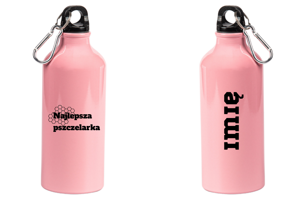 Butelka różowa 600 ml z nadrukiem "Najlepsza pszczelarka" – pszczelarstwo #2