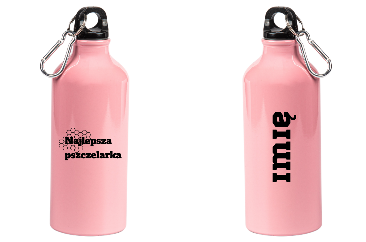 Butelka różowa 600 ml z nadrukiem "Najlepsza pszczelarka" – pszczelarstwo #2