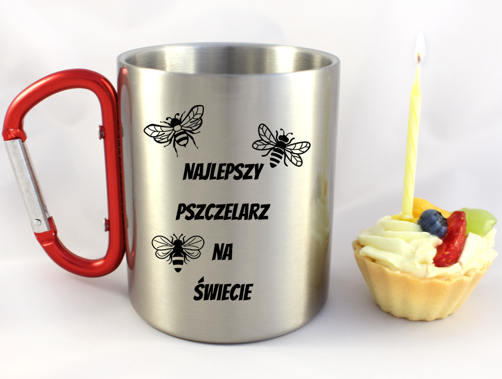Kubek czerwony karabińczykiem z nadrukiem "Najlepszy pszczelarz na świecie" #1