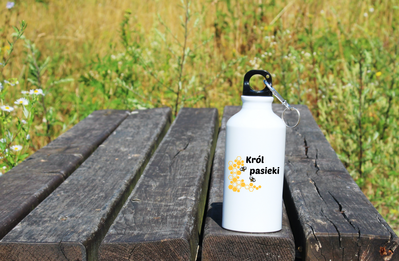 Bidon biały 400 ml z nadrukiem „Król pasieki” – pszczelarstwo #10