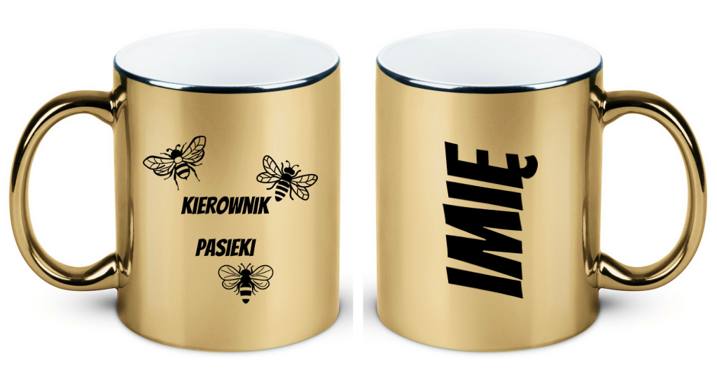 Kubek złoty z nadrukiem "Kierownik pasieki" - pszczelarstwo #2