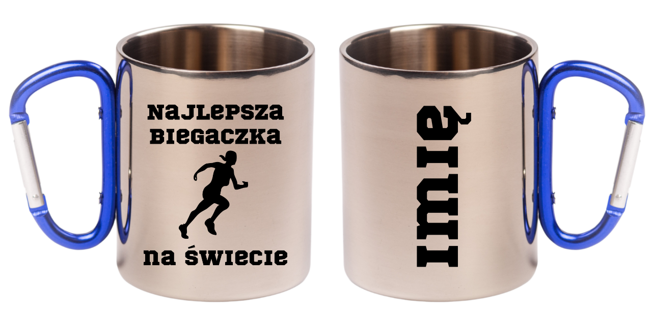 Biegowy kubek karabińczyk niebieski z nadrukiem "Najlepsza Biegaczka na Świecie" #2