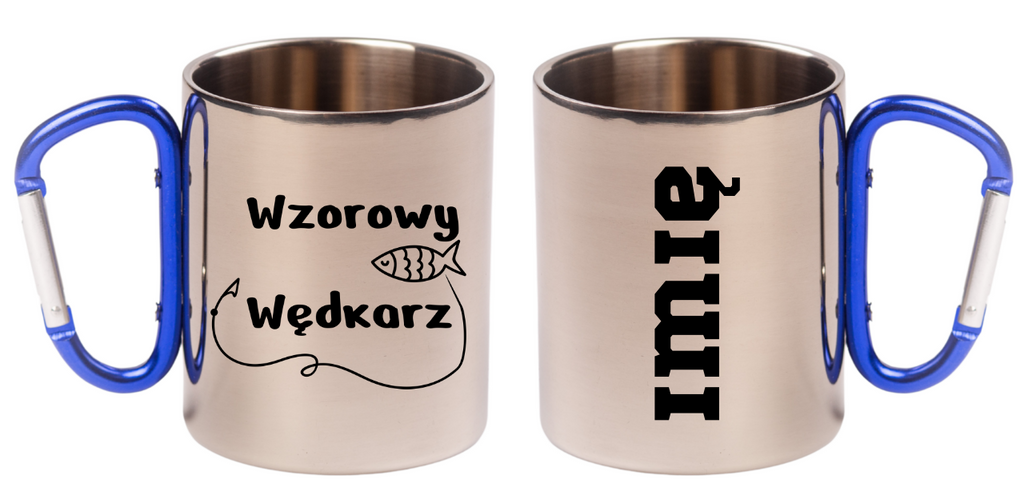 Kubek z niebieskim karabińczykiem i nadrukiem "Wzorowy Wędkarz" #1