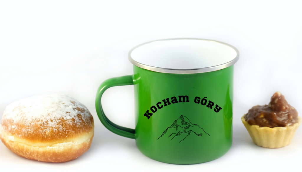 Kubek emaliowany zielony z nadrukiem "Kocham Góry" #8