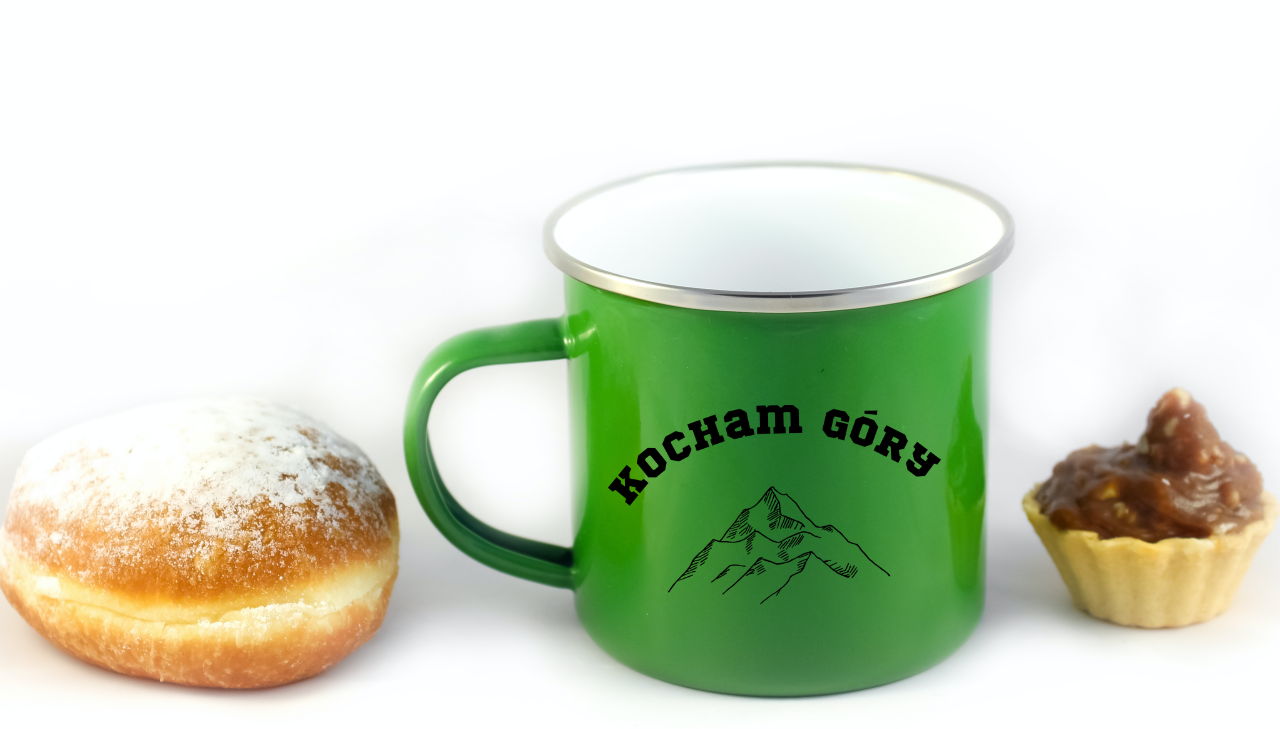 Kubek emaliowany zielony z nadrukiem "Kocham Góry" #8