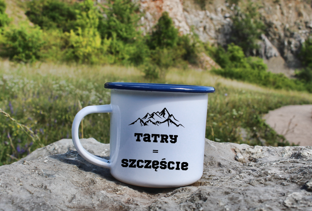 Kubek emaliowany biały z nadrukiem „Tatry = Szczęście” – góry, Zakopane, Podhale #5