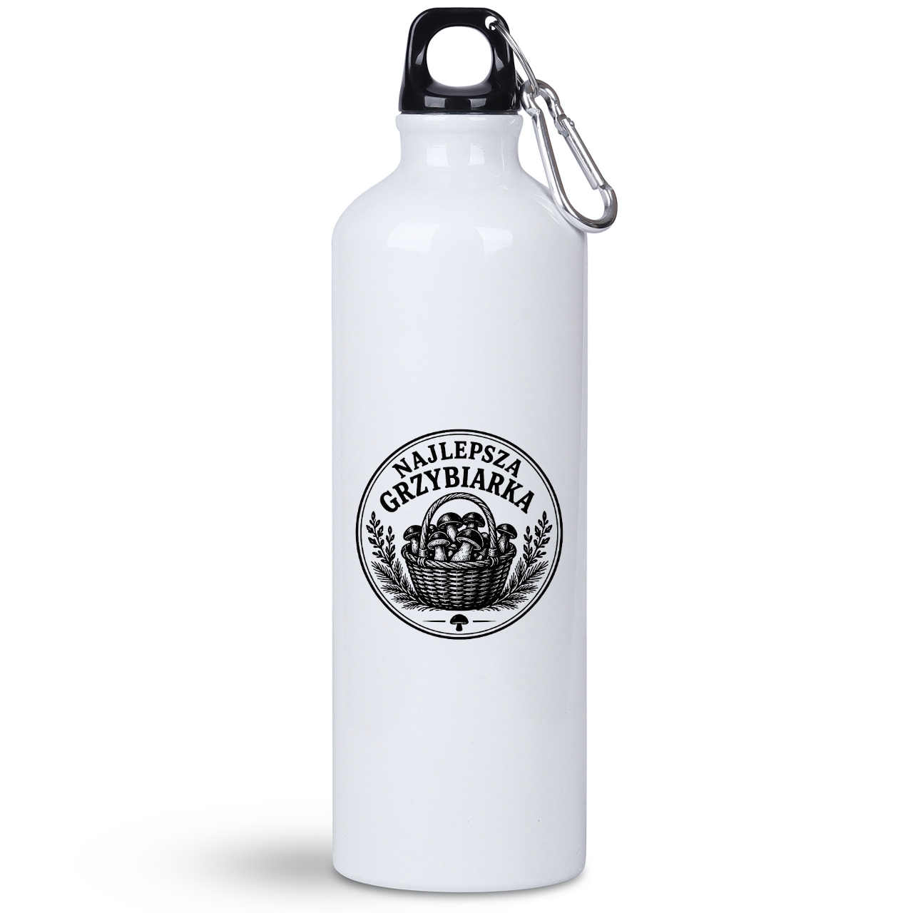 Butelka biała 800 ml z nadrukiem "Najlepsza Grzybiarka" - na grzyby, do lasu #1