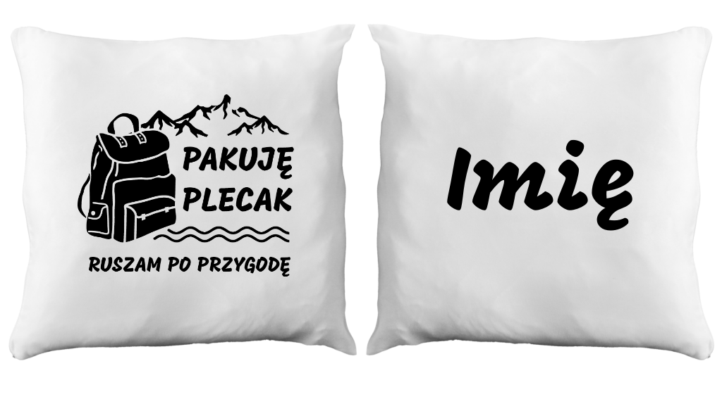 Poduszka z nadrukiem „Pakuję plecak, ruszam po przygodę” – podróż, travel #3