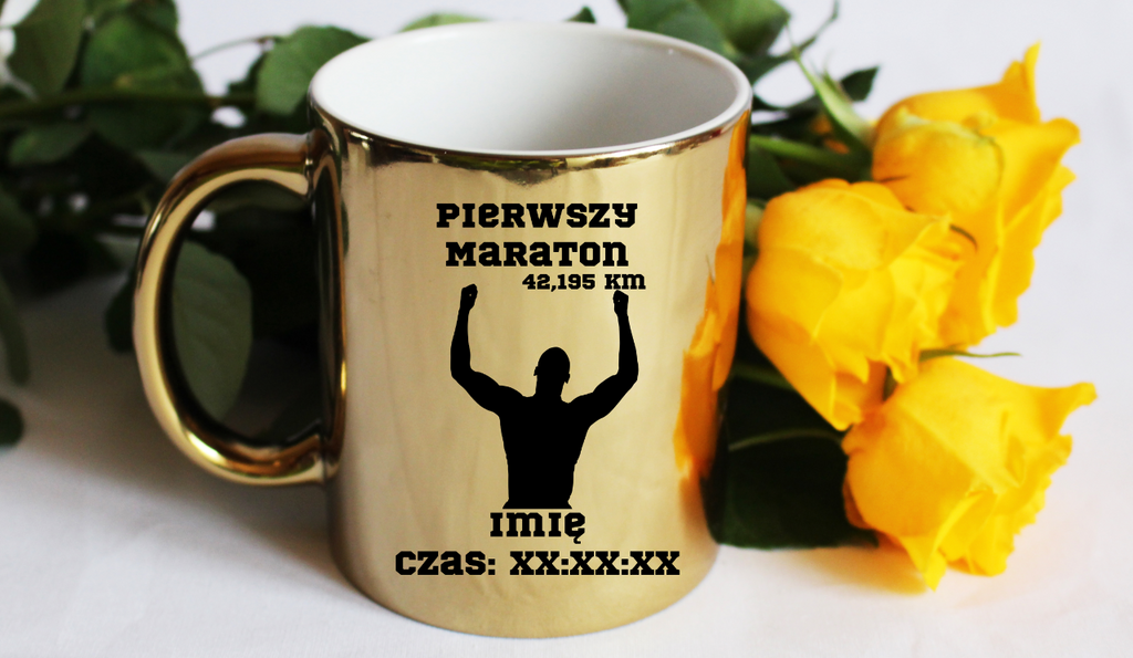 Kubek złoty pamiątka po pierwszym półmaratonie + imię i czas – bieganie #9