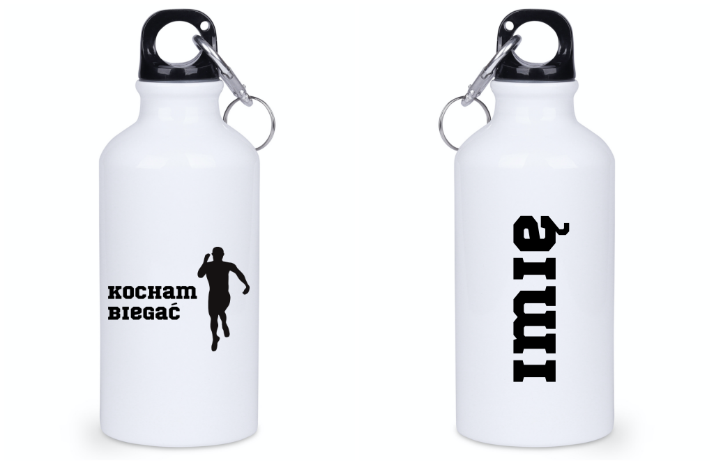 Bidon biały 400 ml dla biegacza – nadruk "Kocham Biegać" – bieganie #3