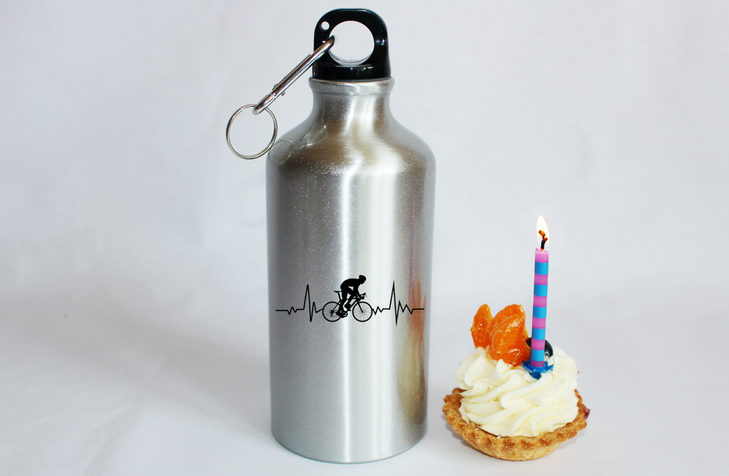 Bidon srebrny 500 ml na rower z grafiką rowerowego EKG – dla rowerzysty #6