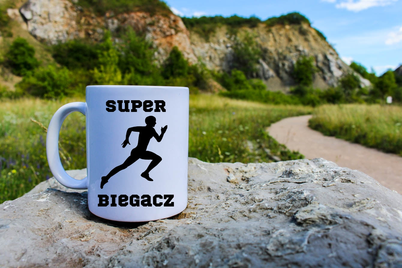 Kubek biały z nadrukiem "Super Biegacz" – bieganie #7
