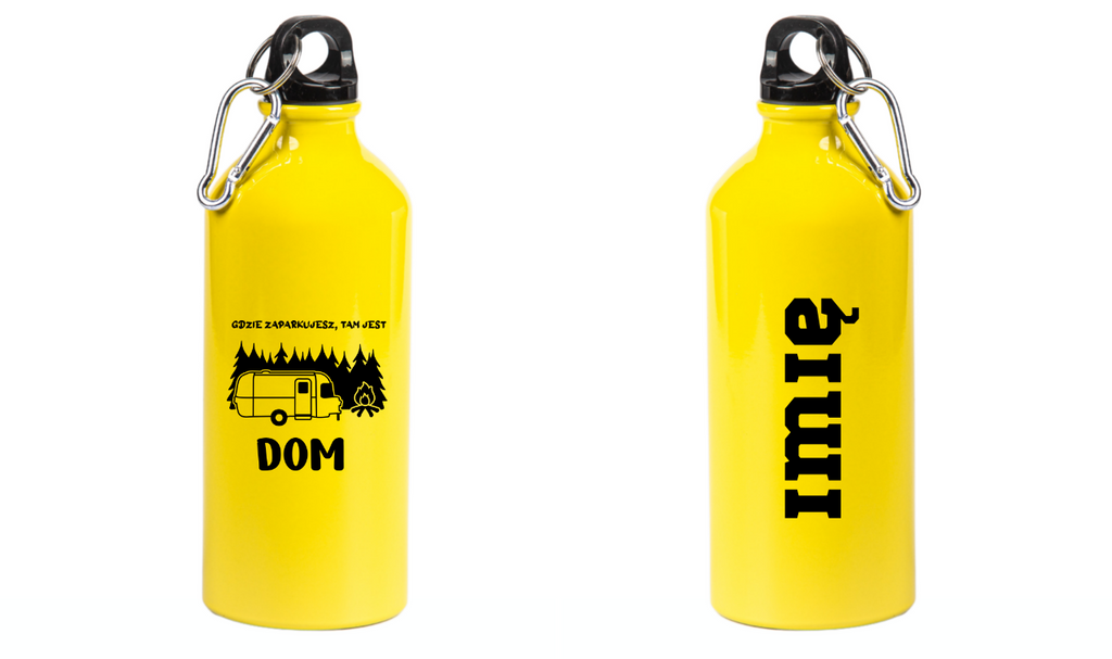 Butelka żółta 600 ml z nadrukiem "Gdzie zaparkujesz, tam jest dom" – camping, namiot, podróże #7