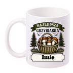 Kubek biały z nadrukiem „Najlepsza Grzybiarka” z imieniem do wyboru – grzyby #6