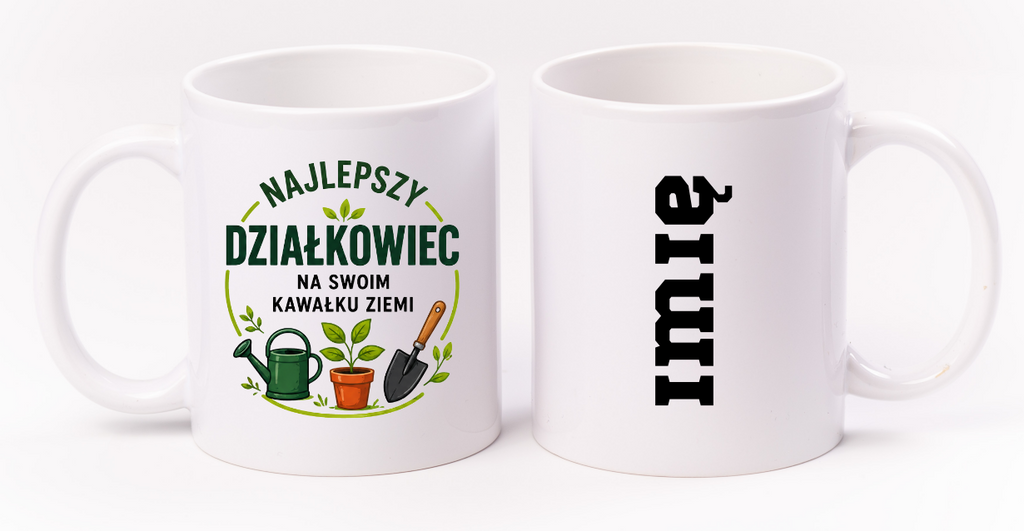 Kubek biały z nadrukiem „Najlepszy działkowiec na swoim kawałku ziemi” – ogród, działka #4
