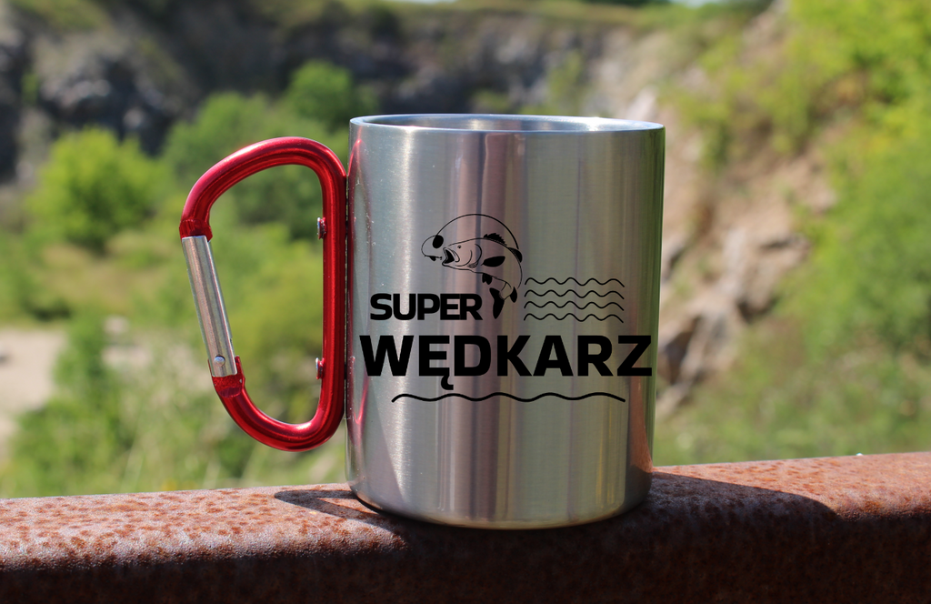 Kubek metalowy z napisem Super Wędkarz, prezent dla wędkarza, na ryby, ryba
