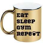 Kubek złoty prezent z nadrukiem "Eat Sleep Gym Repeat" – siłownia #6