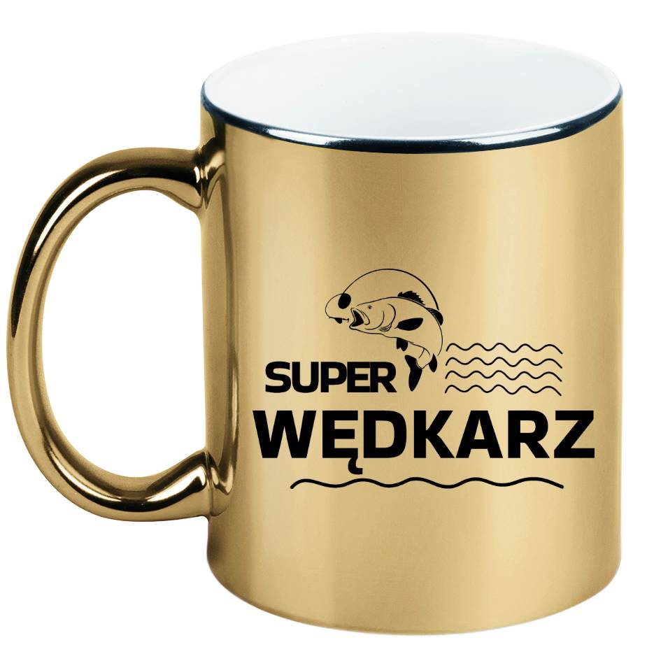Kubek złoty z nadrukiem "Super wędkarz" – wędkarstwo #4