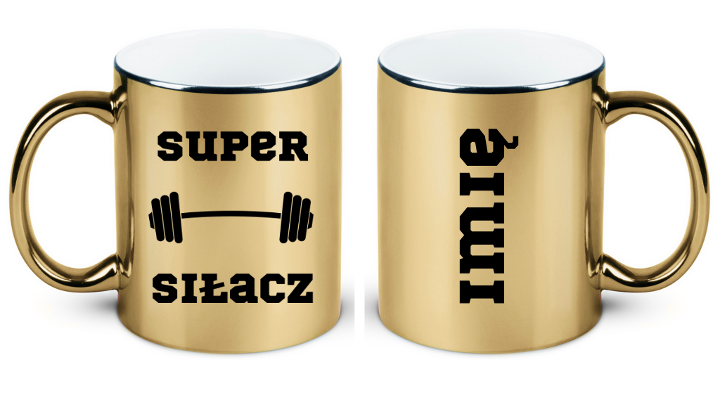 Kubek złoty prezent z nadrukiem „Super Siłacz” – siłownia #3