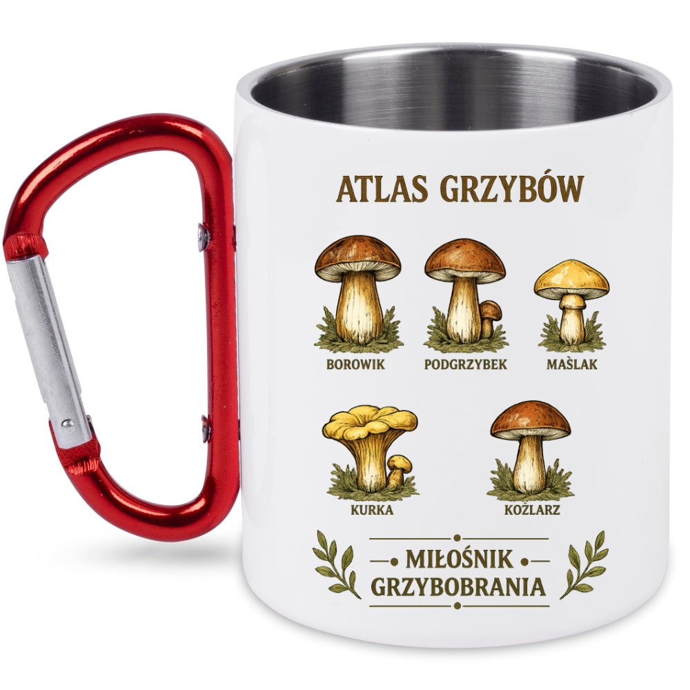 Kubek biały z czerwonym karabińczykiem „Atlas Grzybów” – na grzyby #7