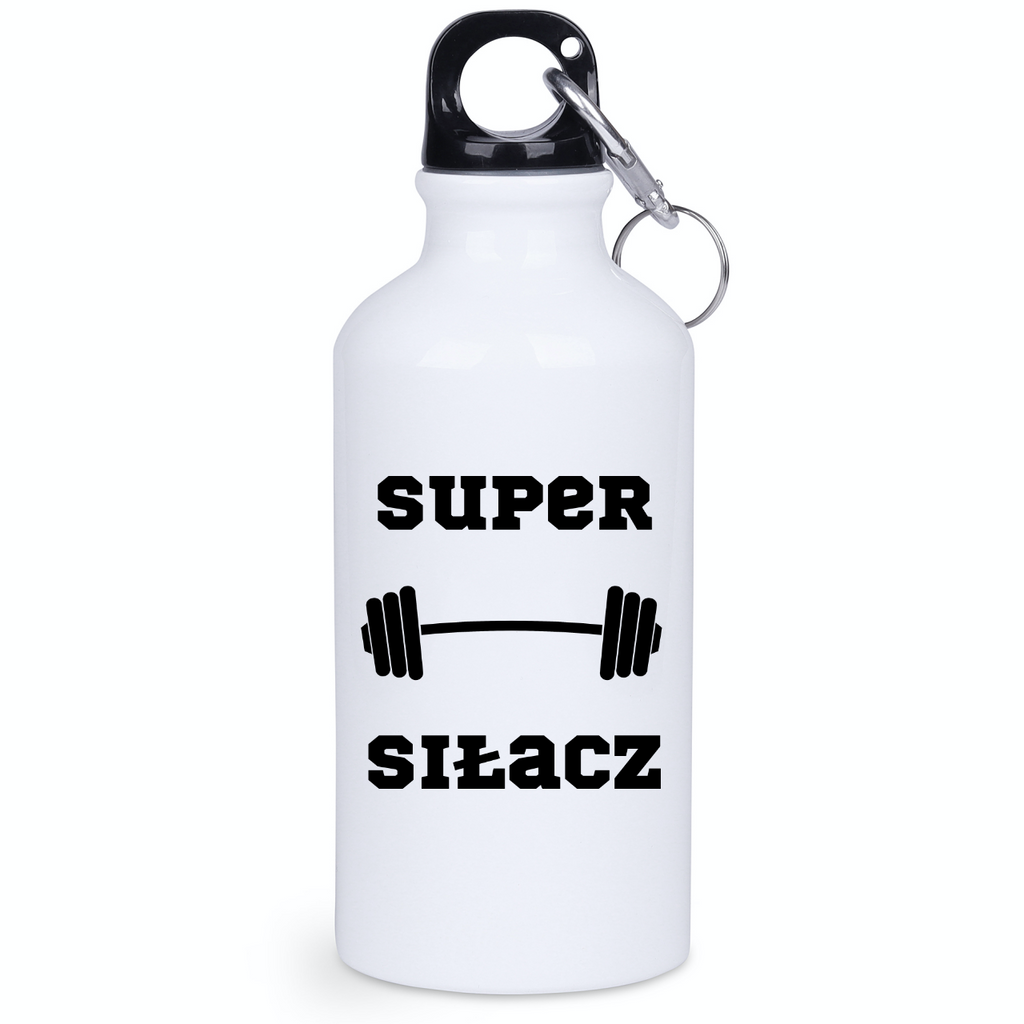 Bidon biały 400 ml na siłownię z nadrukiem „Super Siłacz” – siłownia #3