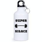 Bidon biały 400 ml na siłownię z nadrukiem „Super Siłacz” – siłownia #3