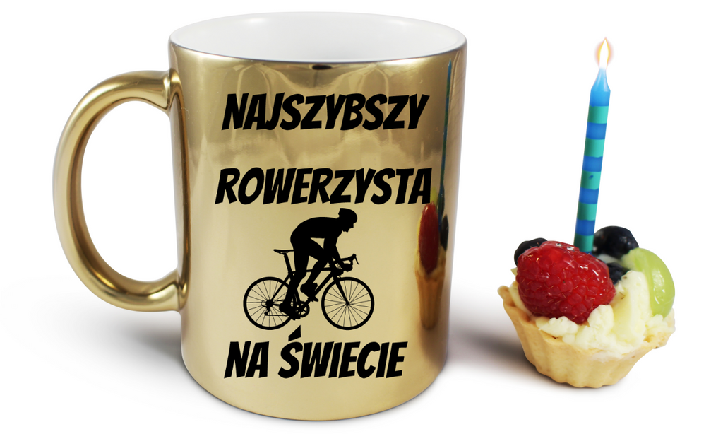 Kubek złoty z nadrukiem „Najszybszy rowerzysta na świecie” – dla rowerzysty #12