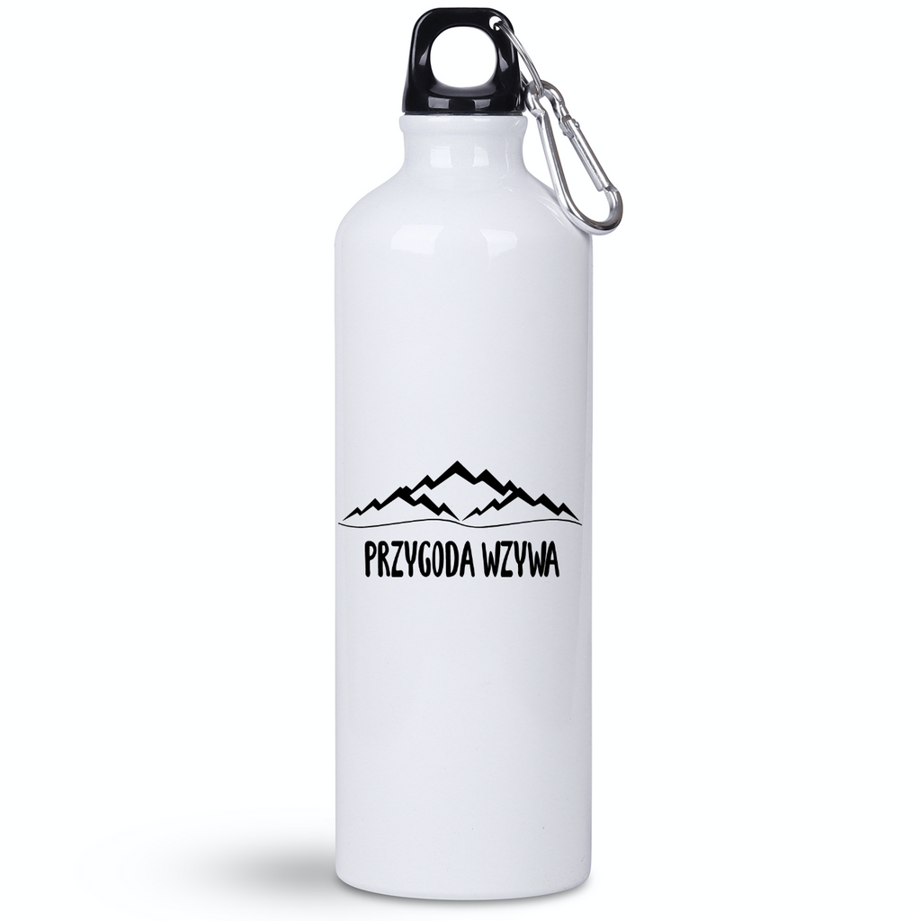 Butelka biała 800 ml z grafiką „Przygoda wzywa” – podróże, travel #7