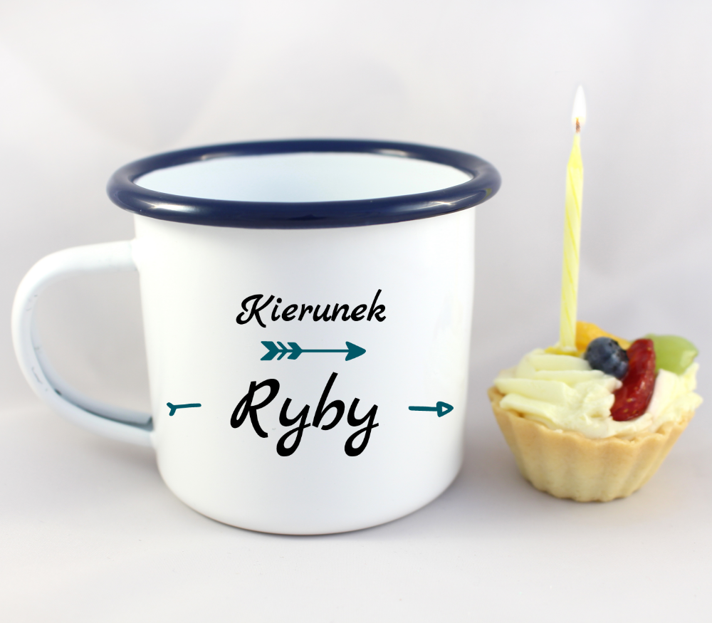 Kubek emaliowany biały z nadrukiem "Kierunek ryby" #4