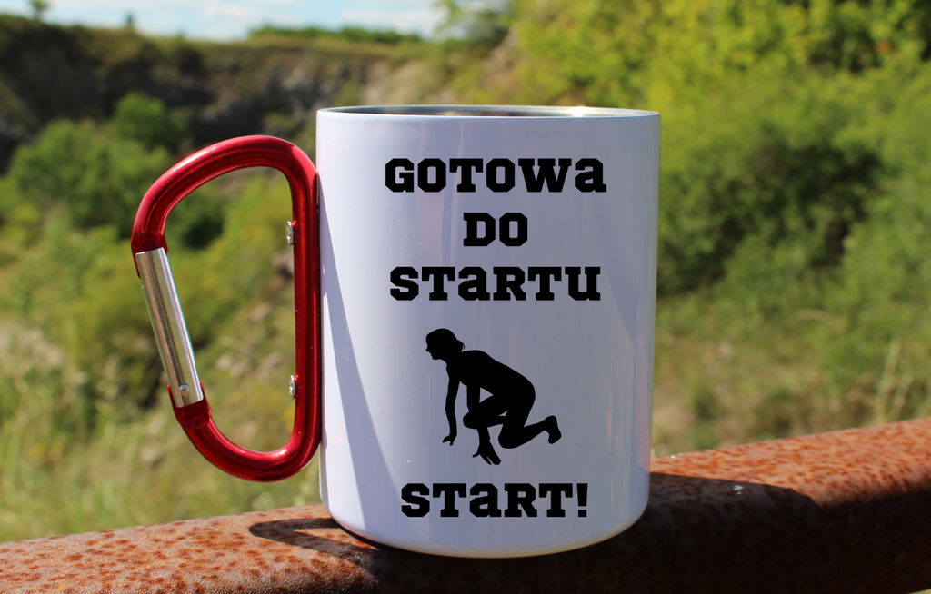Kubek biały z czerwonym karabińczykiem dla miłośniczki biegania - bieganie #5