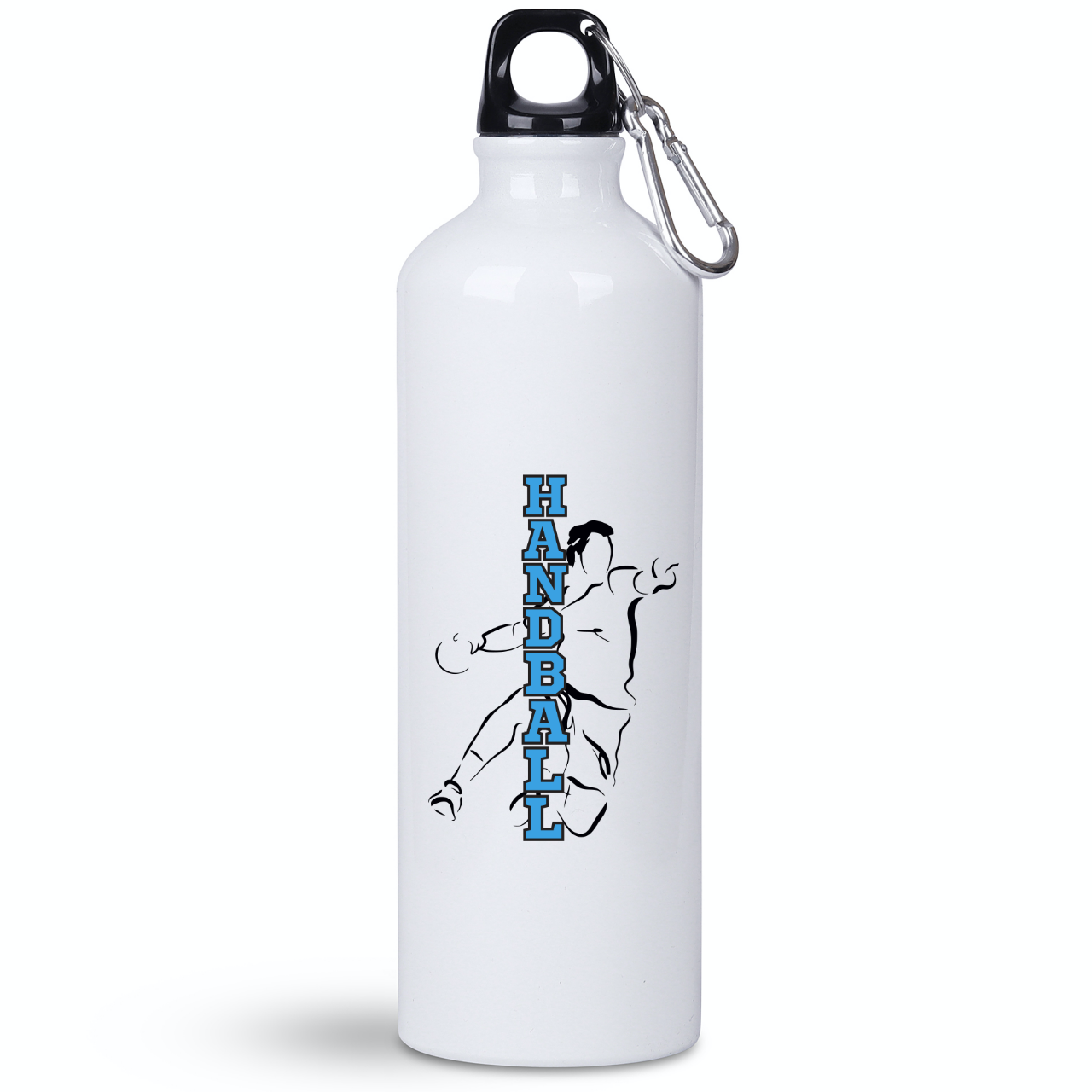 Butelka biała 800 ml z niebieskim napisem "HANDBALL" i grafiką piłkarza #1