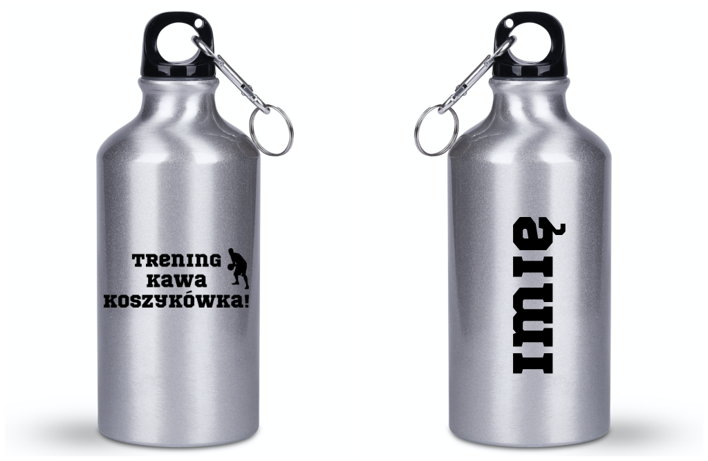 Butelka srebrna 400 ml z nadrukiem "Trening Kawa Koszykówka" #2