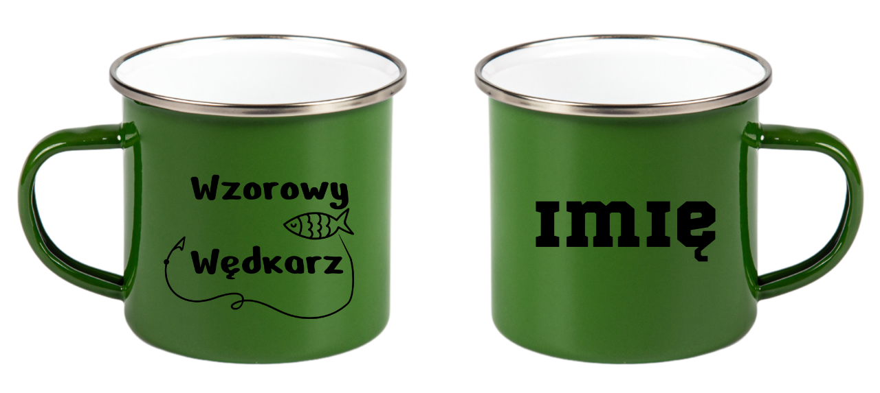 Kubek emaliowany zielony z nadrukiem "Wzorowy Wędkarz" #1