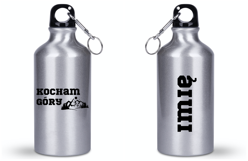Butelka srebrna 400 ml z nadrukiem „Kocham góry” #7
