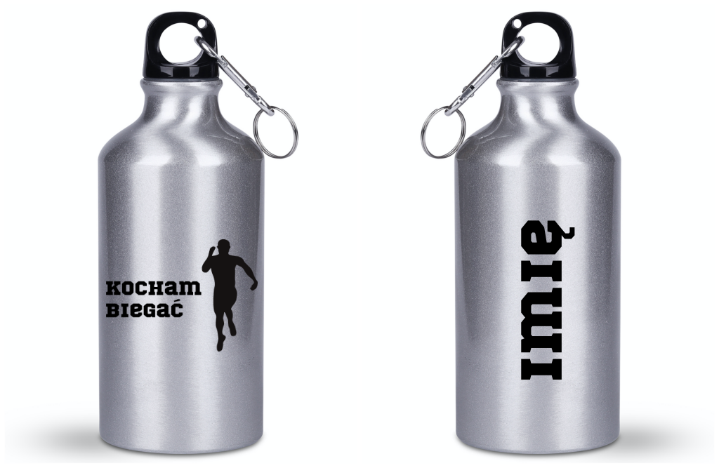 Butelka srebrna 400 ml biegowe z nadrukiem "Kocham Biegać" panów – bieganie #3
