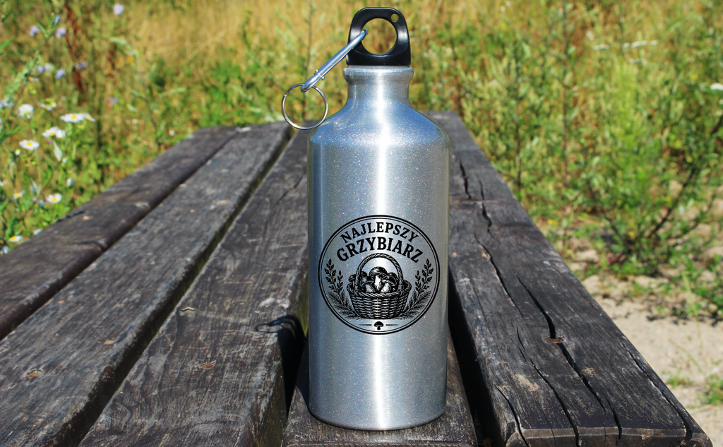 Bidon srebrny 500 ml z nadrukiem „Najlepszy Grzybiarz” – na grzyby #2
