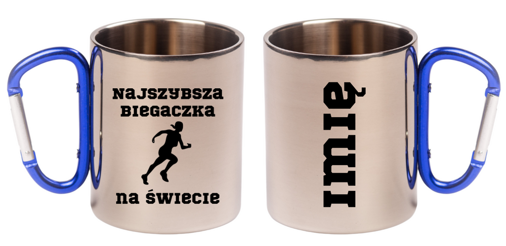 Biegowy kubek karabińczyk niebieski z nadrukiem "Najszybsza Biegaczka na Świecie" #3
