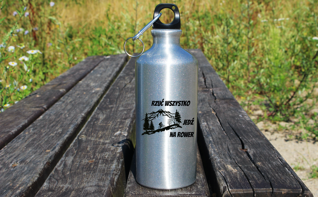 Bidon srebrny 500 ml na rower z nadrukiem „Rzuć szybko, jedź na rower” – dla rowerzystów #10