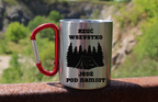 Kubek z czerwonym karabińczykiem i nadrukiem „Rzuć wszystko, jedź pod namiot” – namioty, camping #9