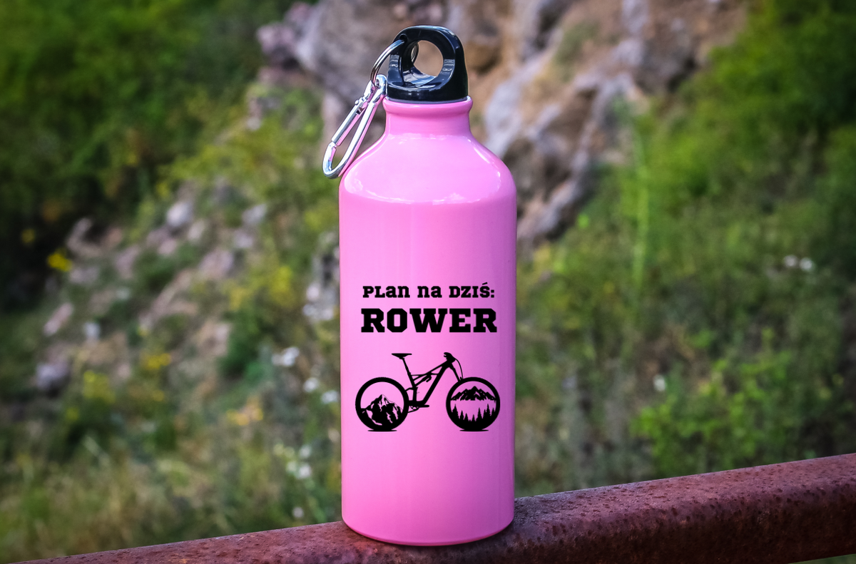 Butelka różowa 600 ml z nadrukiem "Plan na dziś: ROWER" - rower #9