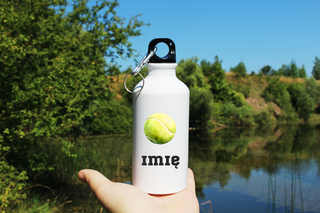 Butelka biała 400 ml z grafiką piłki tenisowej i imieniem #5
